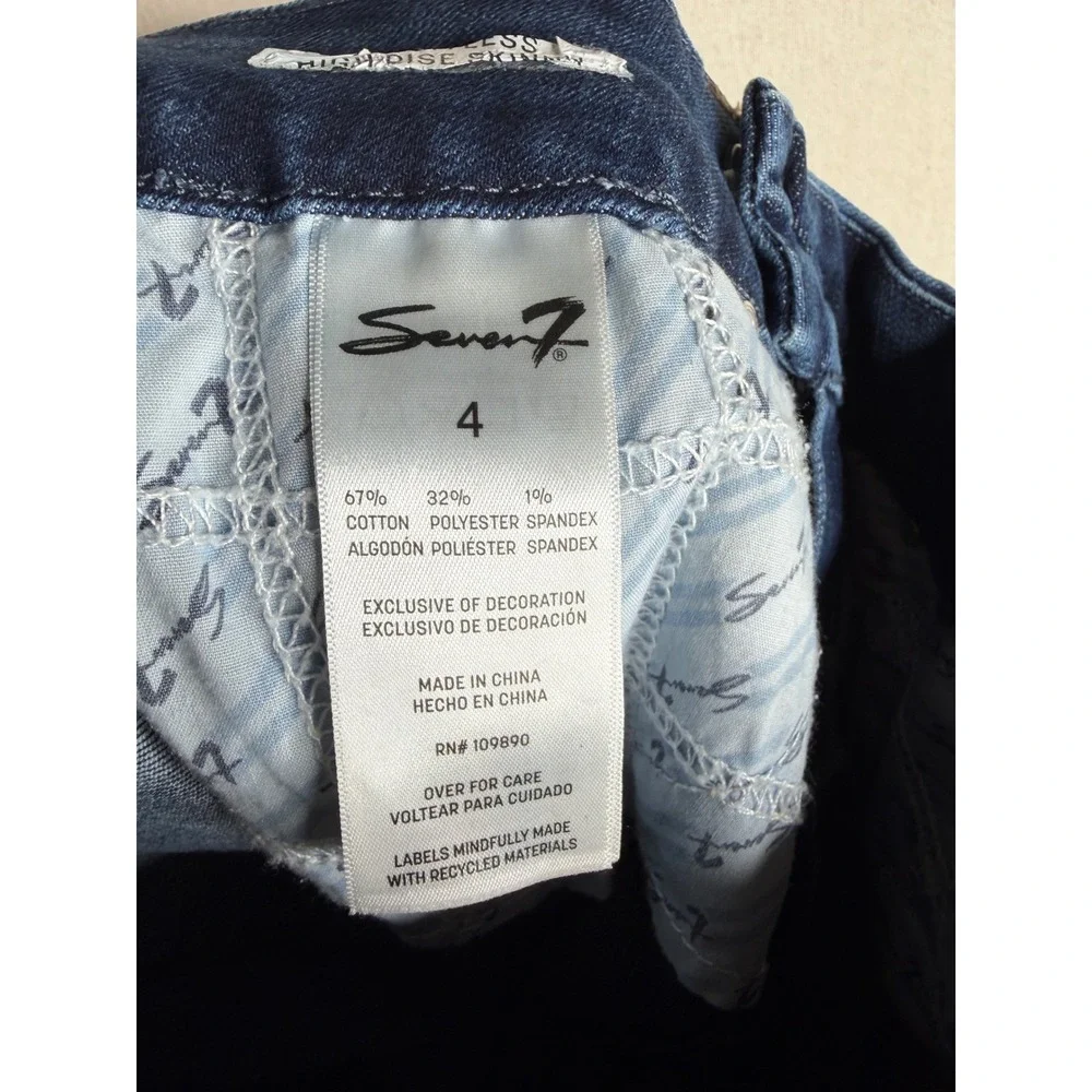 Seven7 Women's Tummyless High-Rise Skinny Jeans Size 4 Blue Denim five-pocket